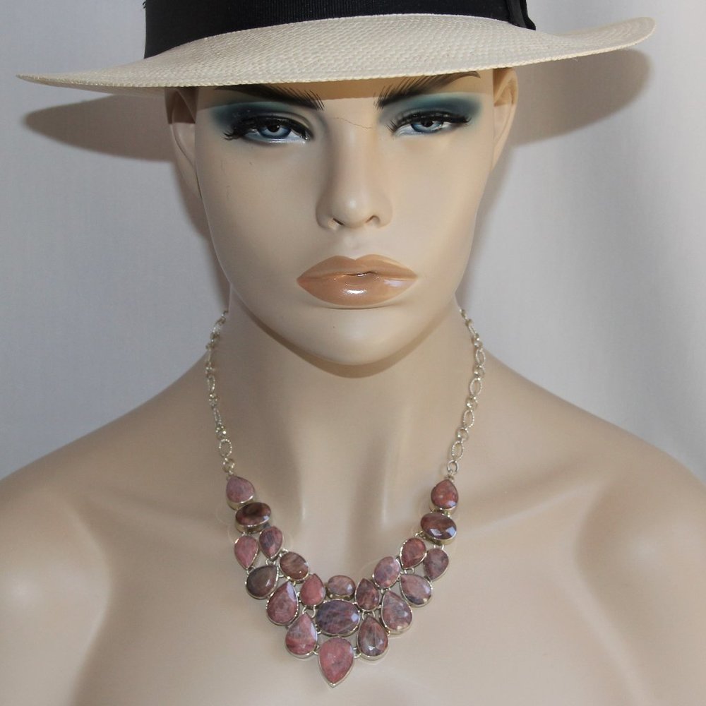 Samuel B Sterling Silver Rhodonite Collar Necklace